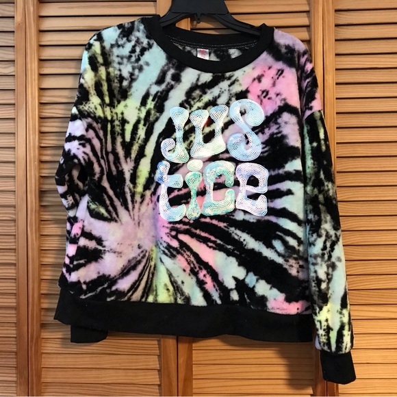 Justice Black and White Fleece Top - Picture 1 of 4